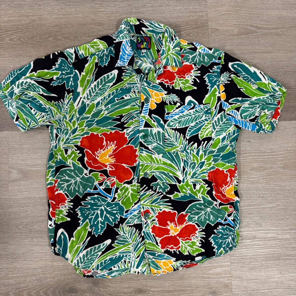 Vtg Jams World Button Up Shirt Mens M Multicolor Floral Hawaiian Tropical Rayon